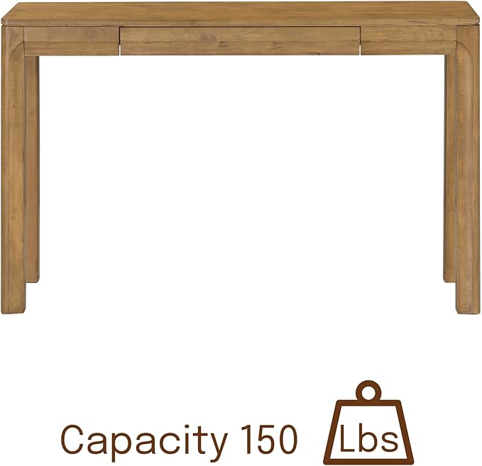 NTC Flow 47-Inch Console Table, Modern Solid Wood Entryway Table with Hidden Drawer, Waterproof & Heat Resistant, Narrow Table for Hallway, Living Room & Foyer, Teak Look