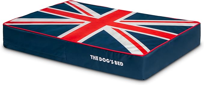 The Dog’s Bed Orthopedic Memory Foam Dog Bed, Large Blue & Red Trim UK Center Flag 40x25, Pain Relief for Arthritis, Hip & Elbow Dysplasia, Post Surgery, Supportive, Calming, Waterproof Washable