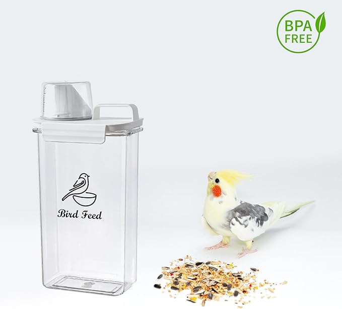Bird Seed Storage Container Portable,2.5L/3 Qt Airtight Pet Food Container with Measuring Cup,Bird Food Container for Wild Bird Sunflower Seed-BPA Free Transparent