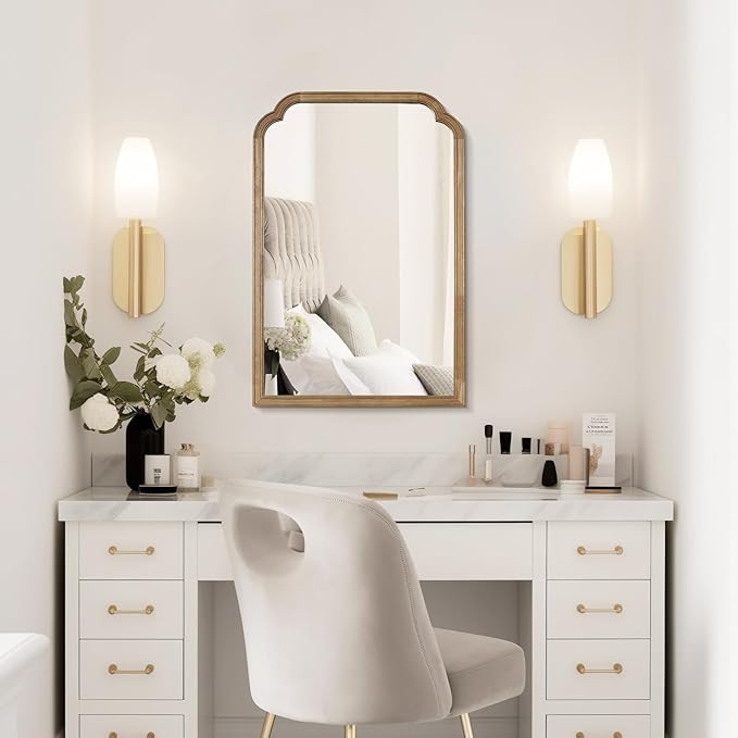 WallBeyond Wood Bathroom Mirrors for Wall Mounted, 24" x 36" Rustic Wood Frame Wall Mirrors Decorative for Living Room or Bedroom Vanity Mirror, Honey-Colored