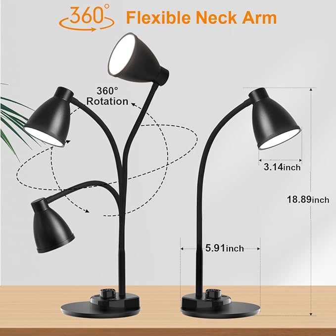 BOHON LED Desk Lamp with USB Charging Port 3 Color Modes Dimmable Reading Light Intelligent Induction Auto Dimming Task Lamp Neck Flexible Table Lamp for Bedside Office, AC Adapter Include