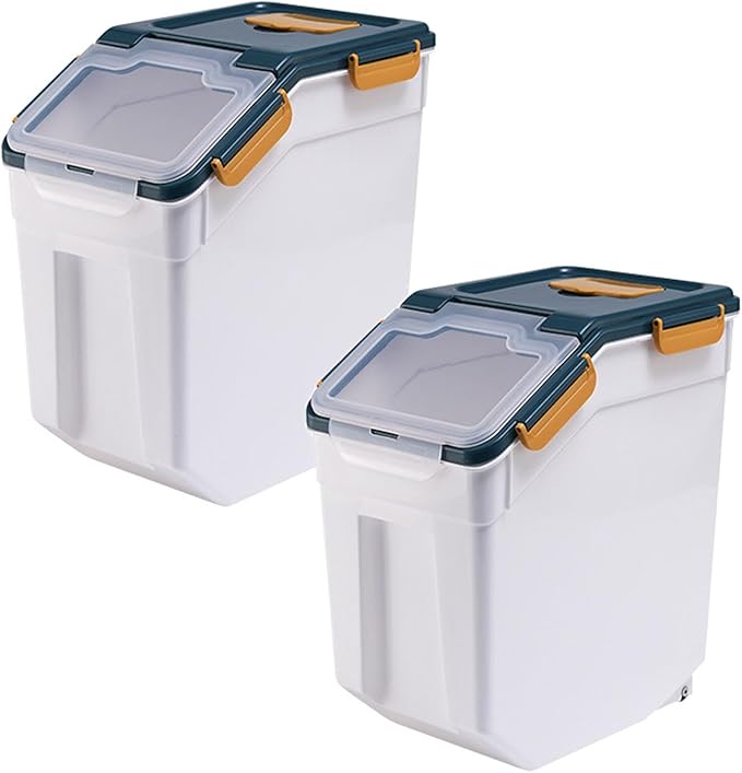 50 lbs Flour Storage Container, 2 Pack Rice Storage Container with Measuring Cup & Scoop, Pet Food Storage Container Dog Cat Food Bin, Blue