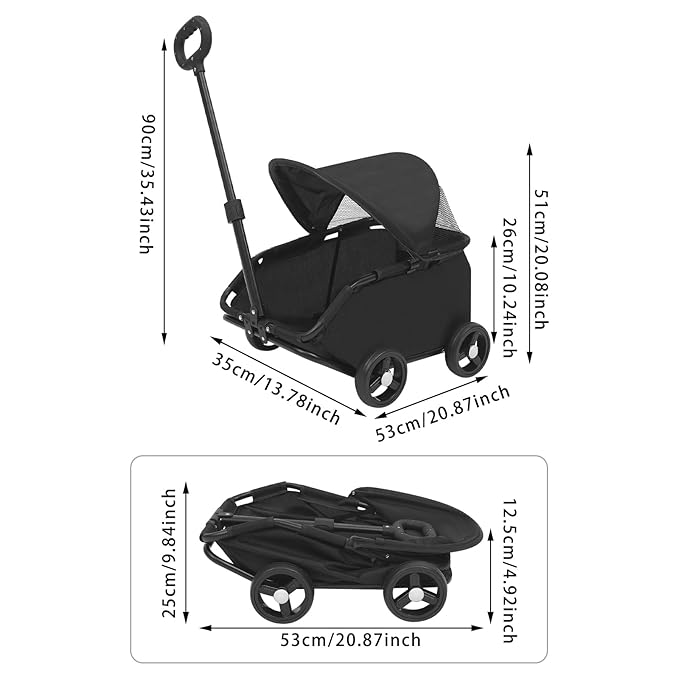 Small Dog Stroller, Pet Stroller for Shopping Walking, 4 Wheels Folding Dog Cart, for Cats/Dogs Weighing Less Than 15.43 Pounds (Black)