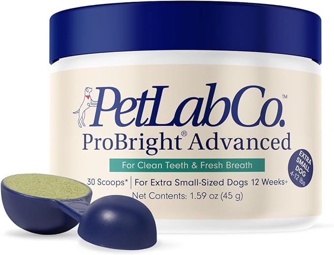 PetLab Co. ProBright Advanced Dental Powder - Dog Breath Freshener - Teeth Cleaning Made Easy – Targets Tartar & Bad Breath - Packaging May Vary - Formulated for Extra Small Dogs