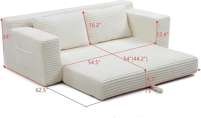 73" Cloud Loveseat Sofa Couch in a Box, 2 Seater Boneless Couch, Convertible Pull Out Sofa Bed with Pillows, No Assembly, Memory Foam, Modern Small Couches for Small Spaces (A-Beige)