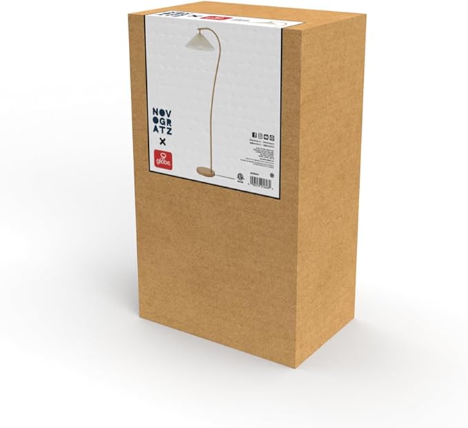 GLOBE Electric x Novogratz 61000043 62" Floor Lamp, Wood Toned, White Pleated Shade, Pivot Joint on Shade, On/Off Foot Switch, Black Cord, Modern Lighting for Living Room or Office