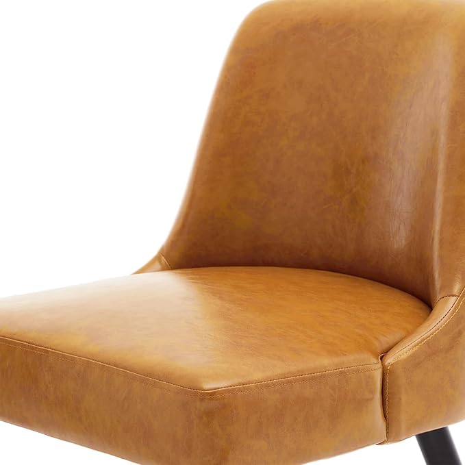 MINCETA Dining Chair,Morden Wood Leg Upholstered Kitchen Chair Set of 6,PU in Brown
