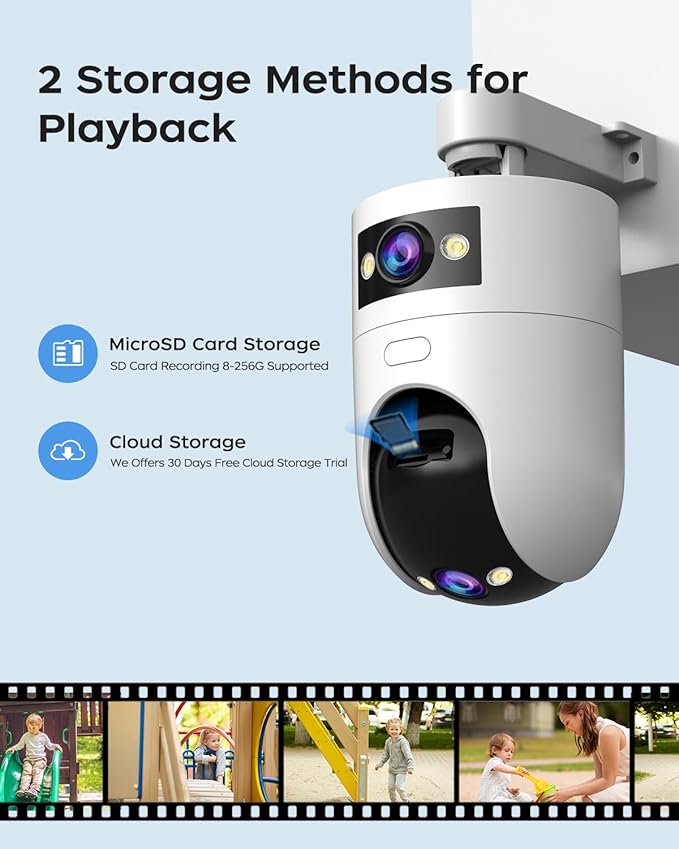 JOOAN Dual Lens Security Camera 2Kx2 5G 2.4G Dual WiFi 360°View,IP66 Waterproof Color Night 24/7 Recording,Auto Tracking Pet Cam Elder/Child Care Home Surveillance,Cloud/Card Storage