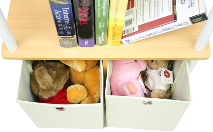 Furinno Go Green 3-Tier 2-Bin Multi-Purpose Storage Shelf (Set of 2), Beech