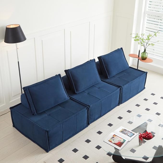 PurrJoys Modular Sectional Sofa, 35" Corduroy Sofa Sleeper Deep Seat Sofa with Adjustable Backrest, Small Couch for Small Spaces, Living Room, Bedroom, Apartment,Blue Office Couch