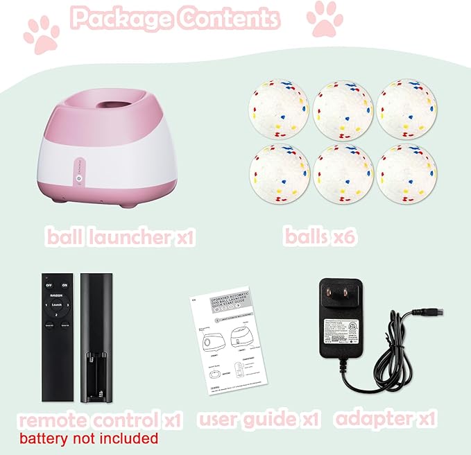 Automatic Dog Ball Thrower Launcher Interactive Toys, Auto Dog Ball Launcher for Medium to Large Dogs, Remote Control Tennis Balls Machine for Dogs, Pet Mental Stimulation Toys, with 6 Balls