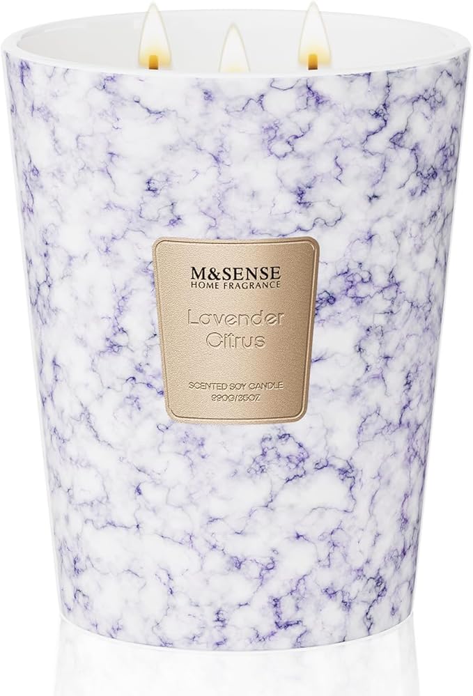 M&SENSE Extra Large Candle 35oz 150H LavenderCitrus Scented Candle, 3 Wick Highly Scented Jar Candle, XL Candles Gift for Stress Relief, Meditation, Yoga