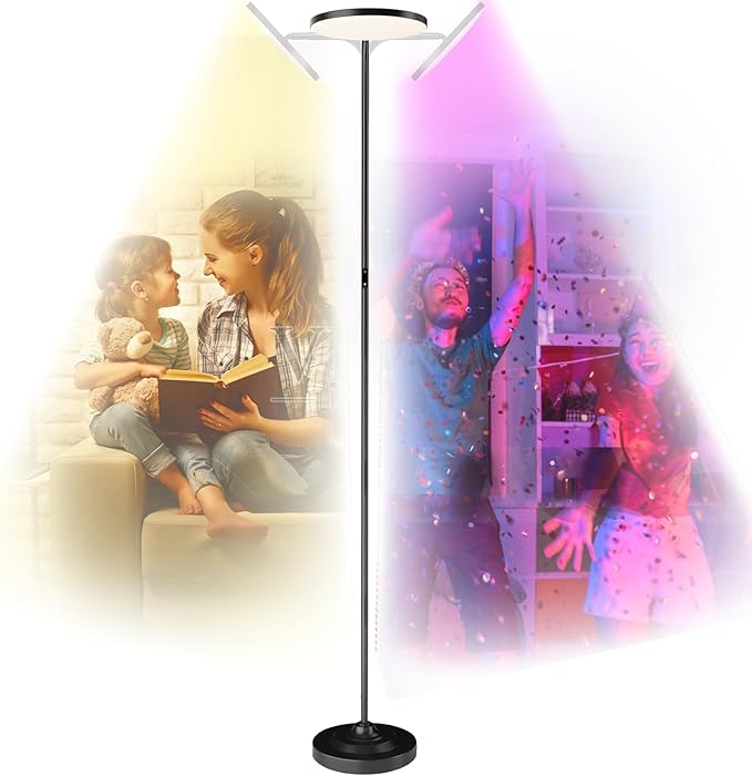 RGB Floor Lamp, 36W Bright LED Standing Lamp, Stepless Dimming Color Changing Torchiere Floor Lamps with Remote, 350°Rotating Modern Tall Floor Lamp for Living Room, Gaming Room