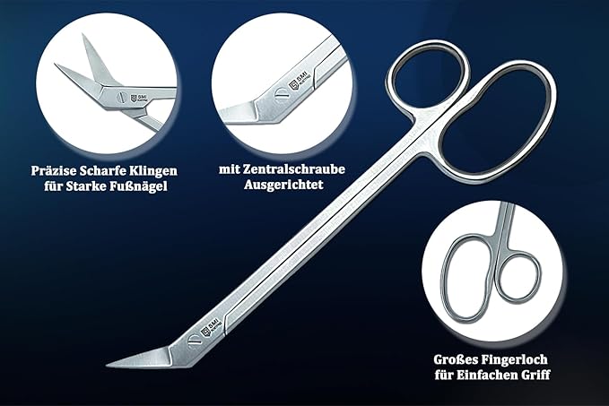 SMI 18 cm Long Handle Toenail Scissors for Seniors - Podiatrist Clippers for Disabled, Thick & Ingrown Nails - Stainless Steel Cutters