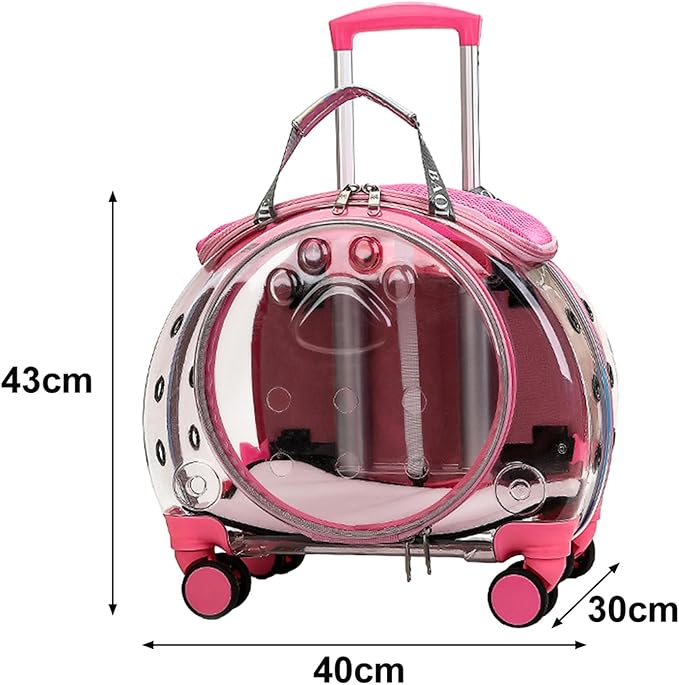 Pet Trolley Case with Ventilation Holes, Pet Carrier,Rolling Carrier,Clear Window Trolley Case,Strollers for Small Dogs,Cat Carrier with Silent Wheels Telescopic for Travel Orange