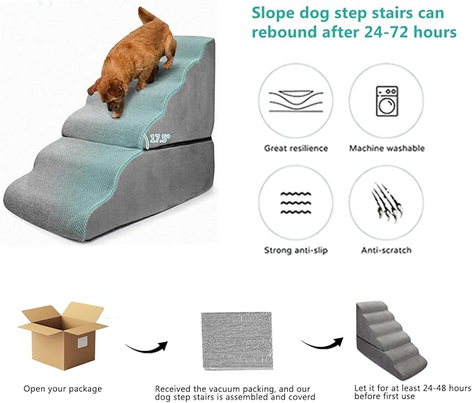 Dog Stairs for High Beds 28-30" H, 6-Step Dog Stairs for Small Large Dogs, 35D Foam Dogs Steps/Ramp for High Beds/Couch, Non-Slip Balanced Pet Step for Doggie/Cats Elder Injured, Grey
