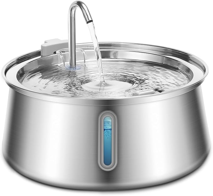 Cat Water Fountain Stainless Steel, 134oz/4L Automatic Pet Water Fountain with Water Level Window, Ultra Quiet Dog Water Dispenser with Filter and Sponge, Faucet Water Fountain for Cat, Dog