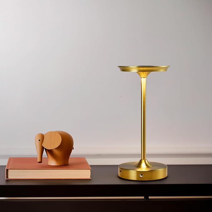 2 Pack Rechargeable Table Lamp, LED Cordless Table Lamp, 5000mAh Battery Operated Portable Table Light,Dimming for Restaurant/Patio/Outdoor(Gold)