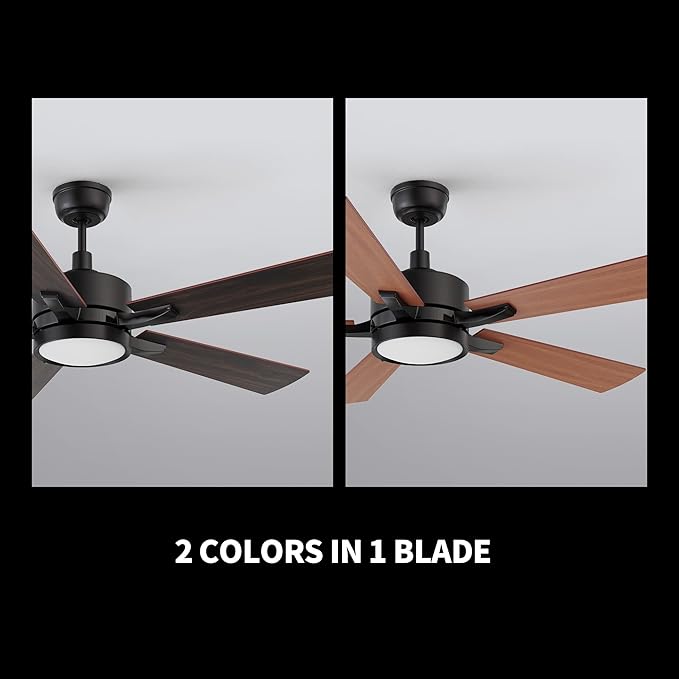 CEME 56" Ceiling Fan with Light and Remote, 10 Speeds Reversible DC Motor Outdoor Ceiling Fan, 3 Light Colors Dimmable, Compatible with Alexa, Siri & Google Home, Dark Walnut & Reddish brown