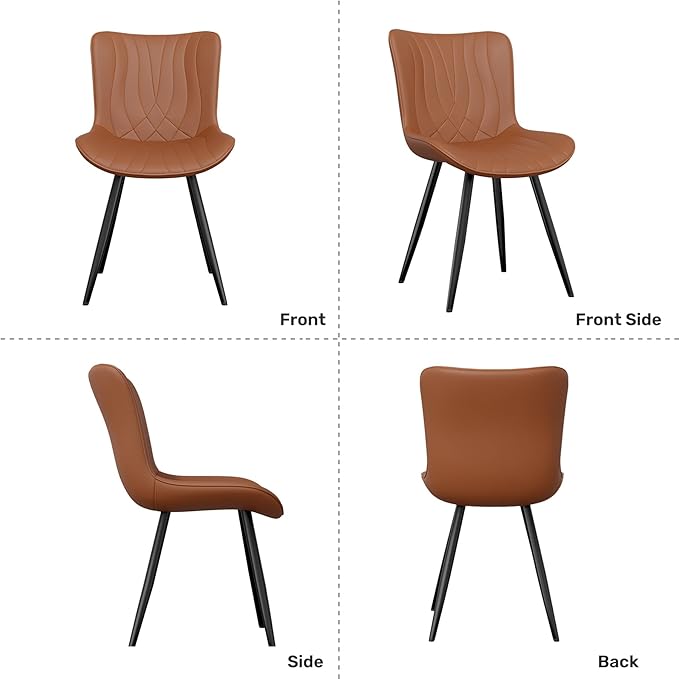 Dining Chair Set of 4 PU Leather Dining Room Chairs Upholstered Comfy Dining Chairs Modern Kitchen Armless Side Chair with Sturdy Metal Legs,Umber