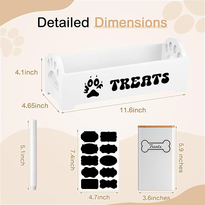 Weysat Dog Treat Container Set for Countertop Includes 3 Metal Treat Jars, 1 Food Storage Tray with Sticker and Pen Farmhouse Pet Food Storage Organizer Gift for Pet Dog Owners