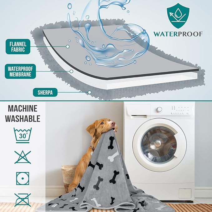PetAmi Waterproof Dog Blanket for Medium Large Dogs, Pee Proof Pet Bed Couch Cover, Reversible Water Proof Blanket for Puppy Indoor Cat, Soft Dog Pee Crate Cover, Washable, 60x80 Bone Gray
