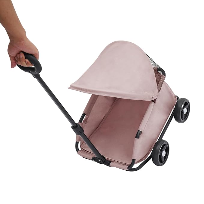 Small Dog Stroller, Pet Stroller for Shopping Walking, 4 Wheels Folding Dog Cart, for Cats/Dogs Weighing Less Than 15.43 Pounds (Pink)
