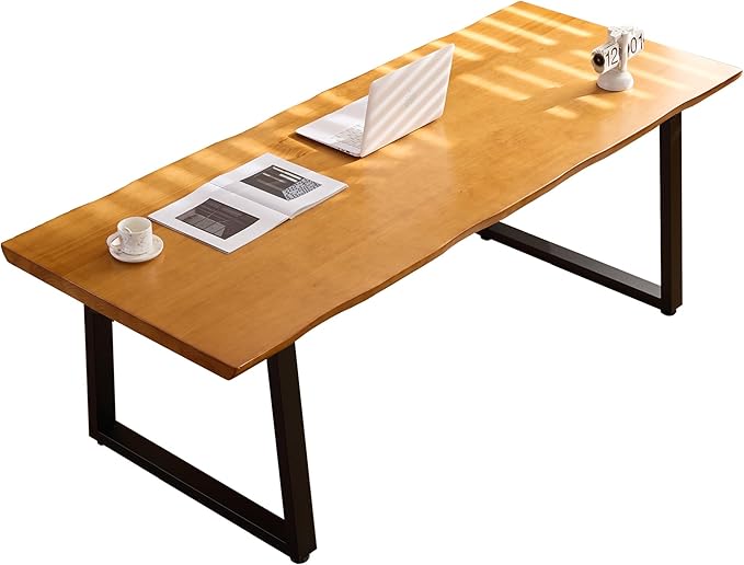 Solid Wood Administrative Computer Desk - Rustic Style Large Office Desk, Modern Minimalist Workstation for Home, Ideal for Learning, Writing, and Professional Use (Dark Yellow, 78.74in)