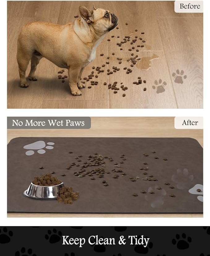 Pet Feeding Mat-Absorbent Dog Mat for Food and Water Bowl-No Stains Quick Dry Water Dispenser Mat-Dog Accessories Pet Supplies-Bowl for Messy Drinkers(Brown,23"x34"