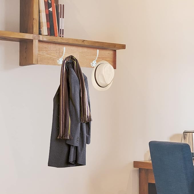 IBosins 6 Pack Big Heavy Duty Three Prongs Coat Hooks Wall Mounted with 12 Screws Retro Double Utility Rustic Hooks for Thick Coat, Big Heavy Bags (White)