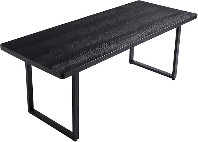 Modern Solid Wood Dining Table with Metal Base Stylish Durable Dining Room Table in Black Multiple Sizes Home Use Office Desk(78.74in)