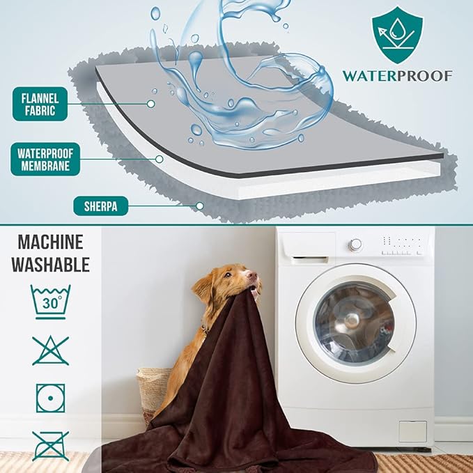 PetAmi Waterproof Dog Blanket for Medium Large Dogs, Pee Proof Pet Blanket for Couch Bed, Reversible Water Proof Blanket for Puppy Indoor Cat, Soft Dog Fleece Blankets Washable, 40x60 Brown