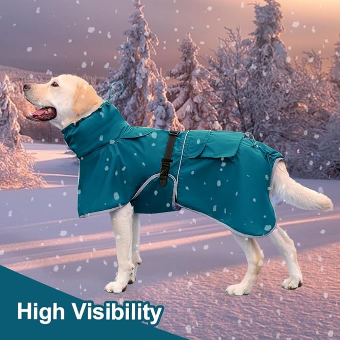 Waterproof Dog Raincoat Adjustable Dog Hooded Slicker Poncho Raincoat for Medium Large Dogs, Reflective Dog Rain Jacket(Blue, 5XL)