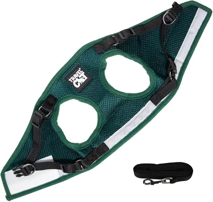 Travel Cat The Emerald Explorer Limited Edition Green Harness and Leash Set - Adjustable Fit Mesh Cat Harness with Reflective Strap - Escape Proof Harness for Cats, Kitten (Medium)