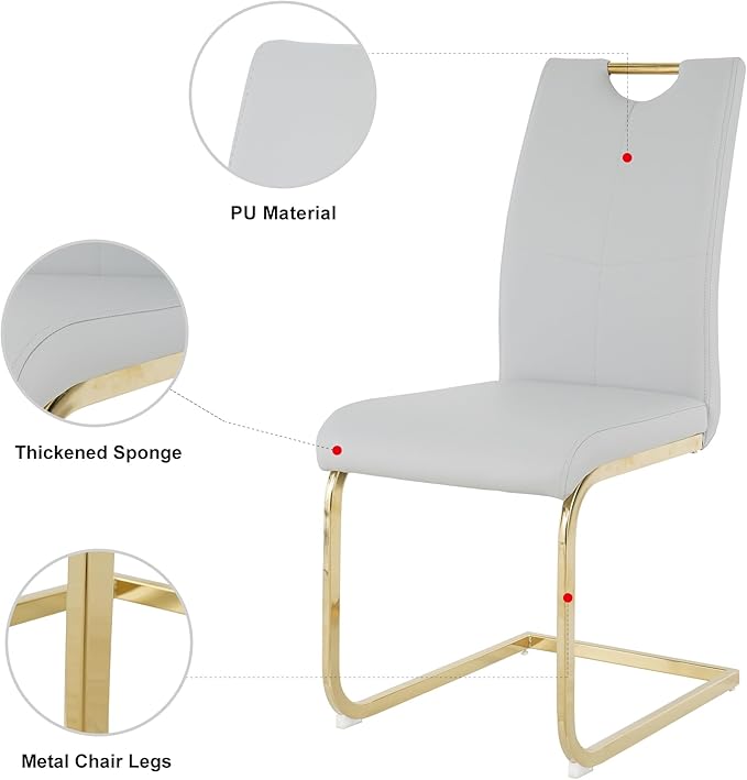 51'' Gold Glass Dining Table Set for 6,7 Piece Kitchen Table and Chairs Set with Metal Legs and 6 PU Leather Dining Chairs for Kitchen Room Small Spaces