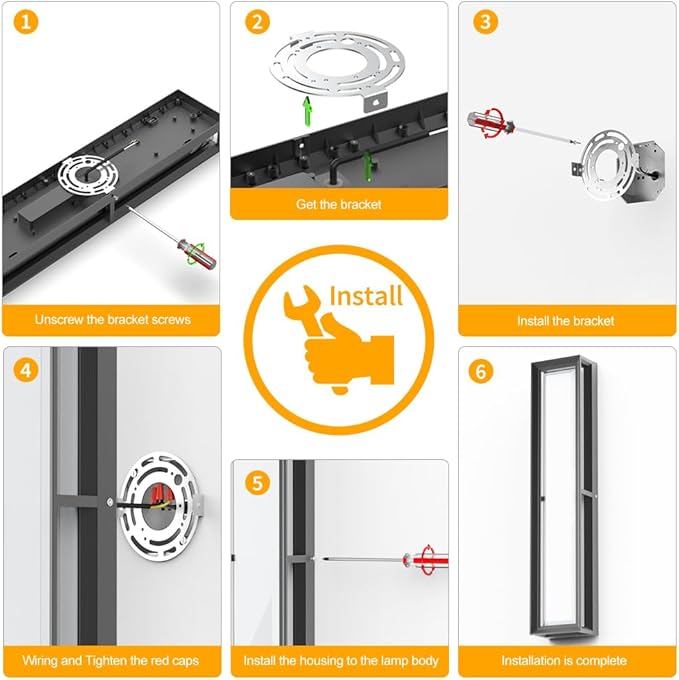 Sytmhoe Outdoor Wall Lights, 23.6in 10%-100% Dimmable 6000K LED Modern Patio Wall Light Fixture, Aluminum&PC Black Exterior Sconce Wall Mounted Lights,Suitable for Garage Courtyard House(6000K)