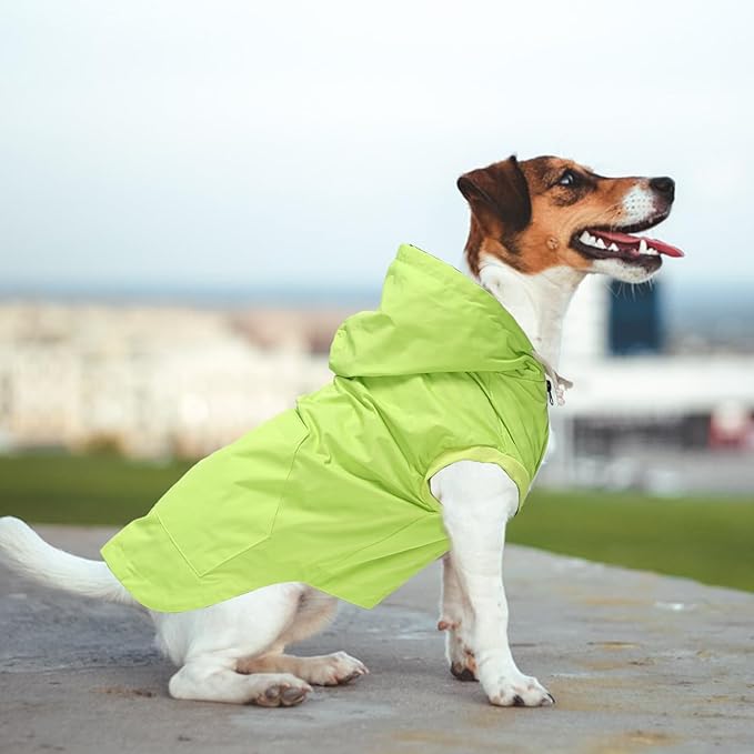 Dog Raincoat rain Jacket Dogs Waterproof fit for Small Medium Breeds Zipper Closure Pocket Storage in Cold Day - Light Green - M