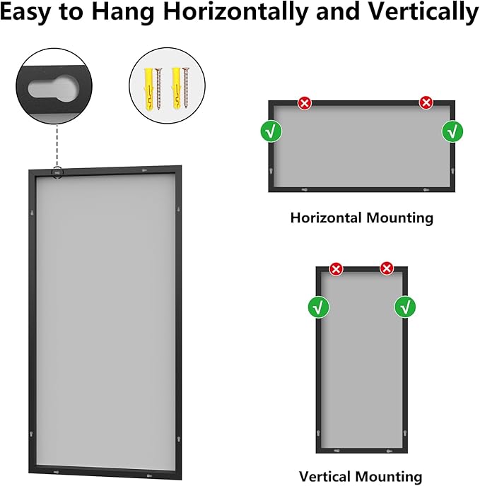 Koonmi Bathroom Mirror for Wall, 24"x48" Black Bathroom Mirror for Over Sink, Shatterproof Tempered Glass Vanity Mirror with Anti-Rust Aluminum Alloy Frame, Hang Horizontally or Vertically