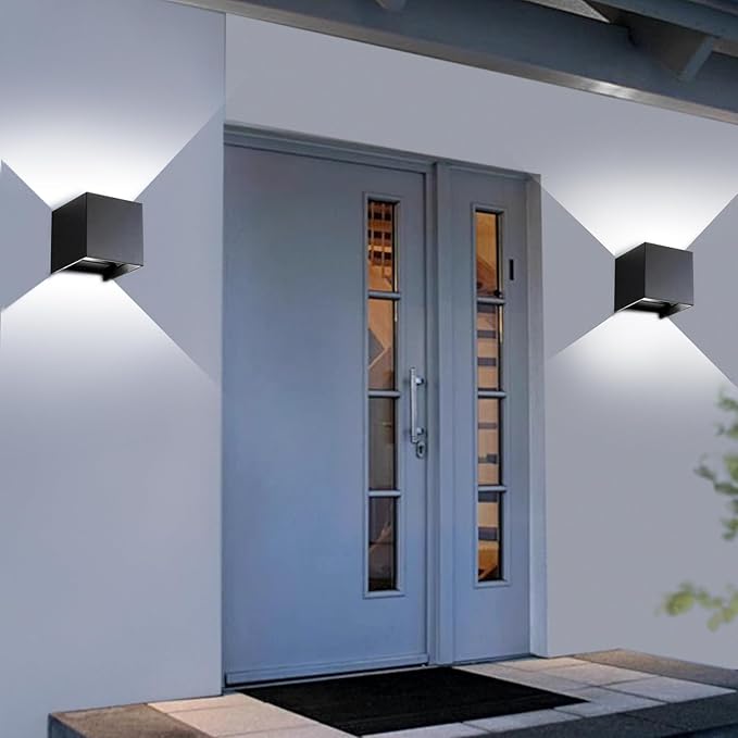 Wrasse 2 Pack Outdoor Wall Sconces 20W Modern Proch Lights120v Exterior Lighting Fixtures 6500k Black Garage Corridor Light Wall Mounted Lamp for Outside House Front