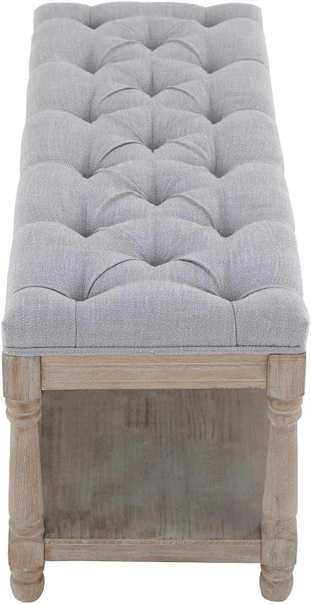 Kmax Storage Entryway Bench Tufted Shoe Rack Bench Wood Window Bench for Hallway Entrance Bedroom Corner, Gray