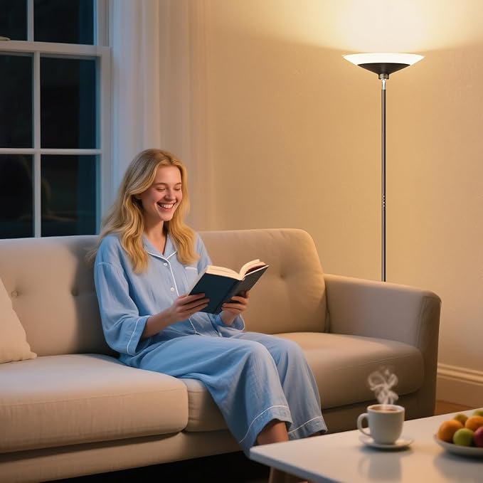 RGB Torchiere Floor Lamp - 30W Dimmable LED Standing Lamp with Remote, Multi Color Changing, 72in Tall Corner Light, Bright Standing Pole Light for Office Living Room Bedroom Basement, Black