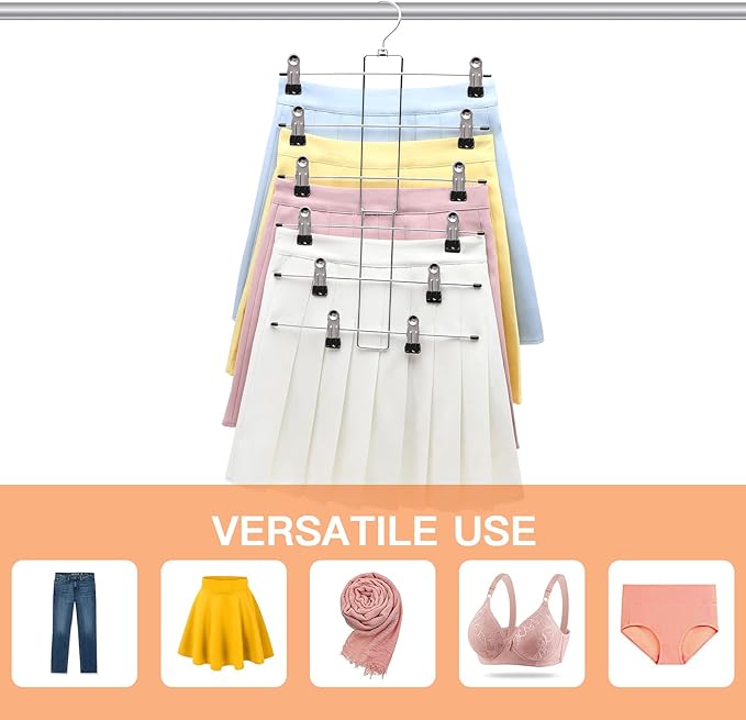 4 Pack Pants-Hangers-Space-Saving,6 Tier-Closet-Organizers-and-Storage Skirt Hooks with Clips,Closet-Organizer-Clothes-Organization-and-Storage Jeans Scarf Holder,College-Dorm-Room-Essentials Decor