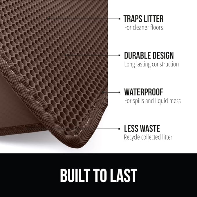 GORILLA GRIP Honeycomb Cat Litter Box Mat, 35x24 Two Layer Trapping Waste Mats, Soft On Paws, Litter Box Supplies and Essentials for Indoor Cats, Traps Excess, Water Resistant for Floors, Brown