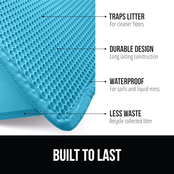 GORILLA GRIP Honeycomb Cat Litter Box Mat, Two Layer Trapping Waste Mats, Soft On Paws, Litter Box Supplies and Essentials for Indoor Cats, Traps Excess, Water Resistant for Floors, 30x24 Turquoise
