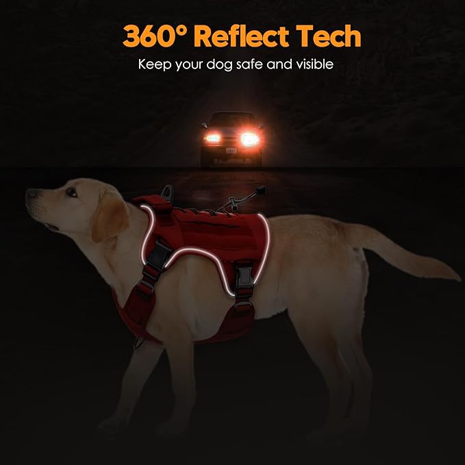 Heavy-Duty Tactical Dog Harness for Large Dogs, No Pull Adjustable Reflective Pet Vest with Molle System, K9 Military-Grade Control for Service Training, Outdoor & 10+ Breeds, Red, Large
