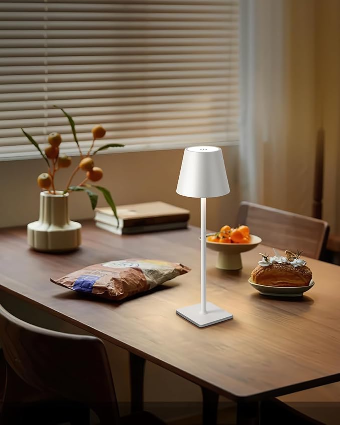 KDG 2 Pack Cordless Table Lamp, Portable LED Desk Lamp, 5000mAh Battery Operated, 3 Color Stepless Dimming Up, for Restaurant/Bedroom/Bars/Outdoor Party/Camping/Coffee Shop Night Light(White)