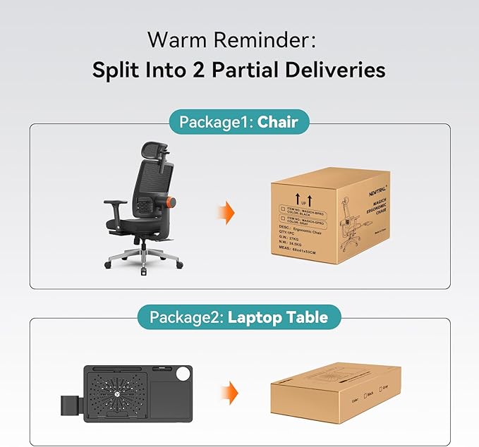 Newtral Ergonomic Office Chair with Fully Adaptive Lumbar Support, 136°Tilt Function, Computer Desk Chair with Soft 4D Armrest, Adjustable Headrest (Upgrade with Laptop Tray, Black)