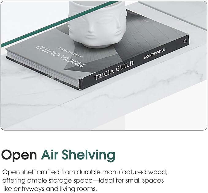 ivinta Glass Console Table with Storage, 31.5'' Modern Narrow Sofa Table with Storage Shelves for Living Room, Hallway, Foyer, Bedroom 5103 (White)