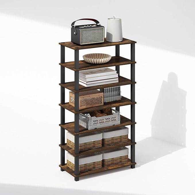 Furinno Turn-N-Tube Storage Shelves Set of 2, 4-Tier Stackable Standing Shelf, Open Corner Shelf, for Organization and Storage, Living Room, Garage, Home Office, Amber Pine