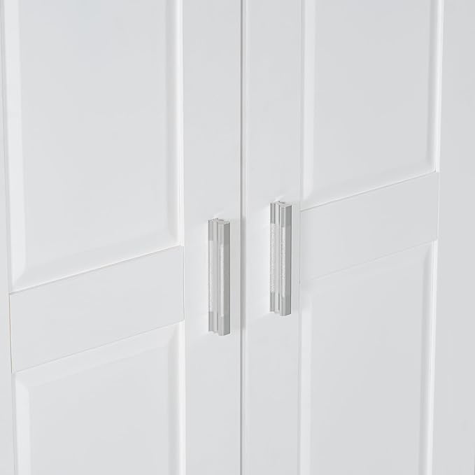 Tall Storage Cabinet with Two Doors for Bathroom, Kicthen or Living Room, 5 Tiers, Adjustable Shelf, Painted Finish, White